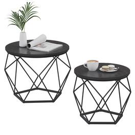 Songmics Home - Small Coffee Table Set of 2, Round Coffee Table with Steel Frame, Side End Table for Living Room, Bedroom, Office - Charcoal Gray and Ink Black