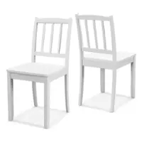 Costway Wood Dining Chair Set of 2 with Rubber Wood Legs Curved Backrest for Kitchen - White - Front_Zoom