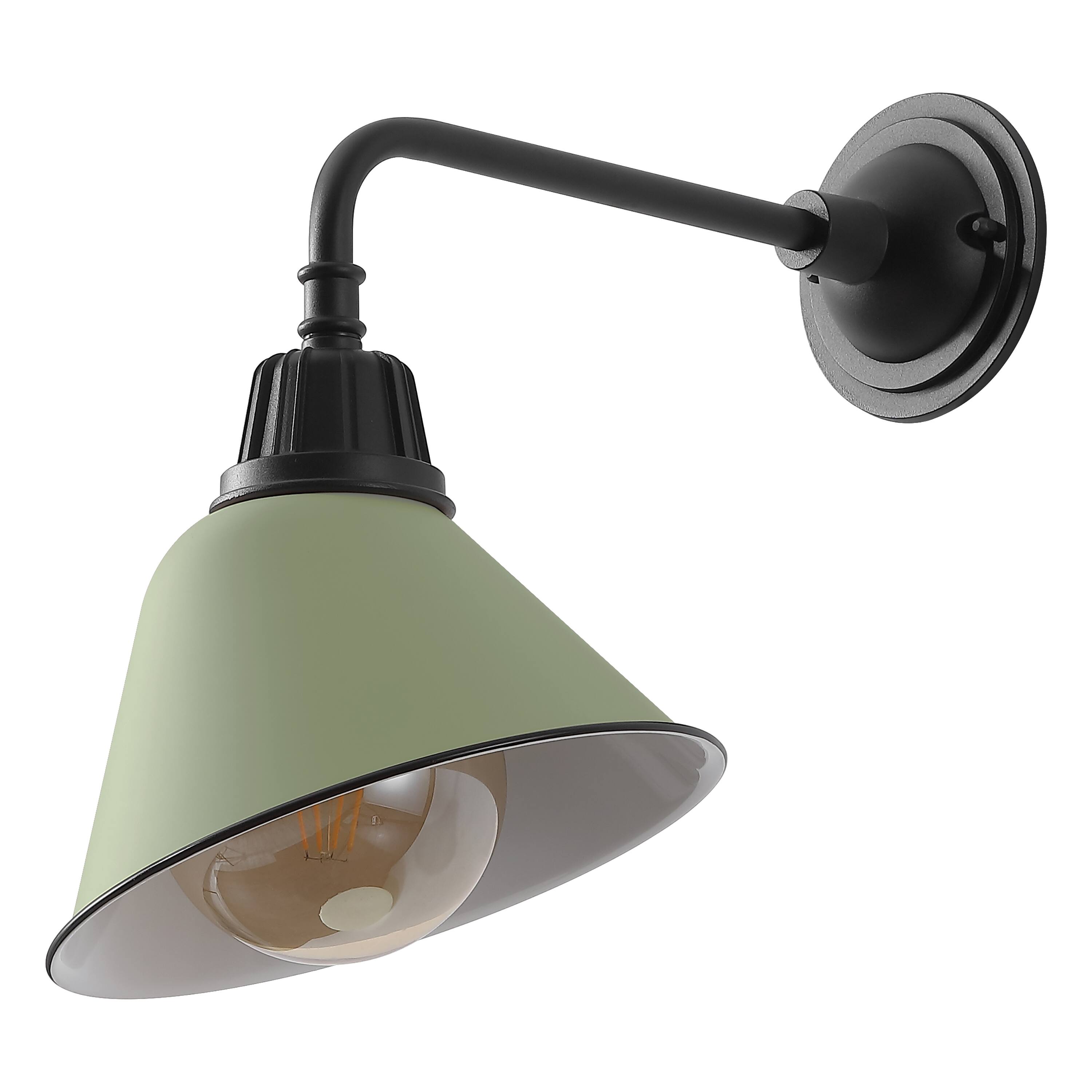 Alt View 6. Jonathan Y - Croydon 9.63" 1-Light Farmhouse Industrial Indoor/Outdoor Iron LED Gooseneck Arm Outdoor Sconce, Matte Olive Green - Matte Olive Green/Black.