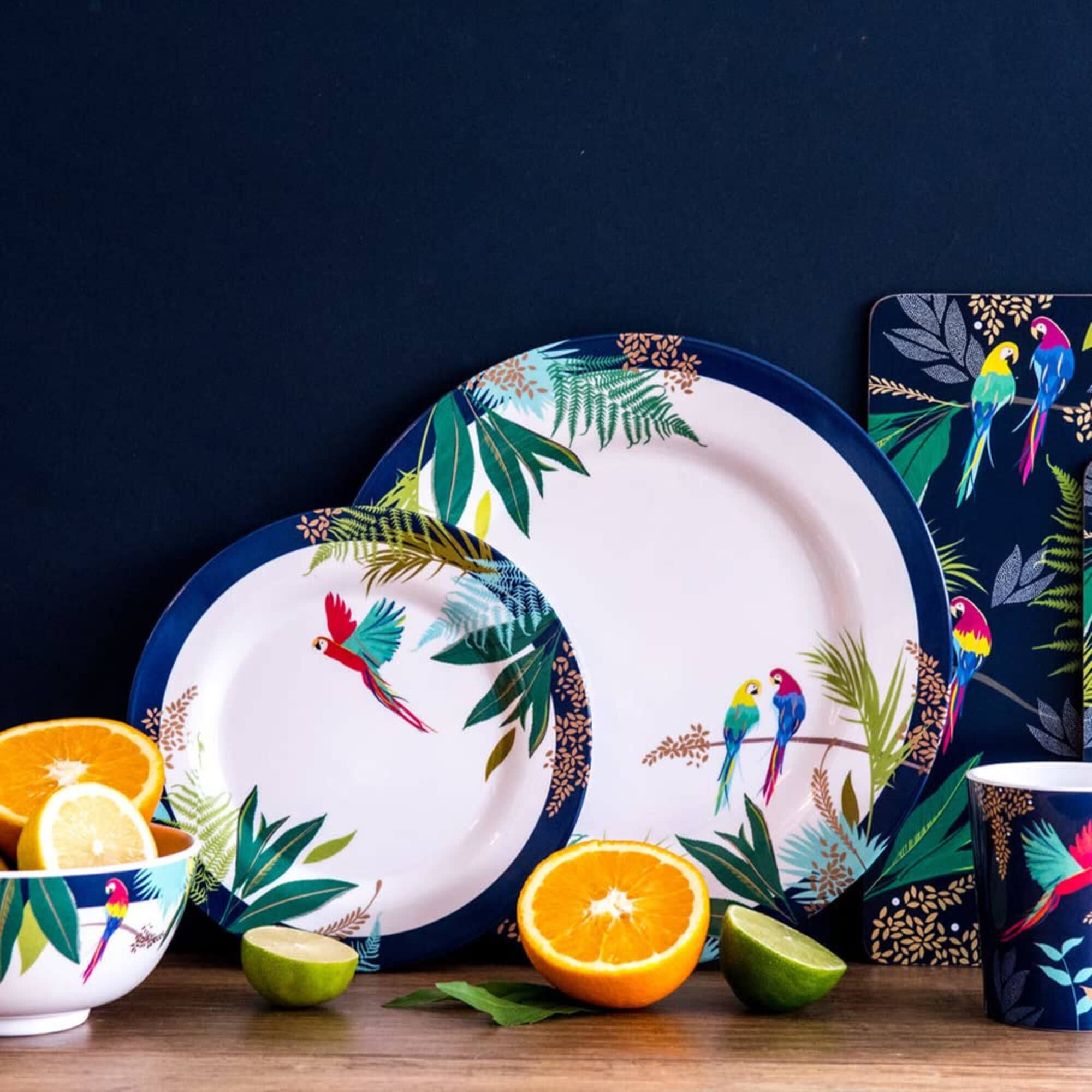 Back. Portmeirion - Portmeirion Sara Miller Parrot Salad Plate - Set of 4 - Multicolored.