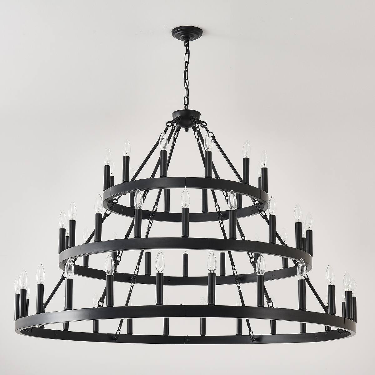 Alt View 2. Loheer - Loheer Three Tier Farmhouse Chandelier, Black Metal Wagon Wheel Design for High Ceilings.