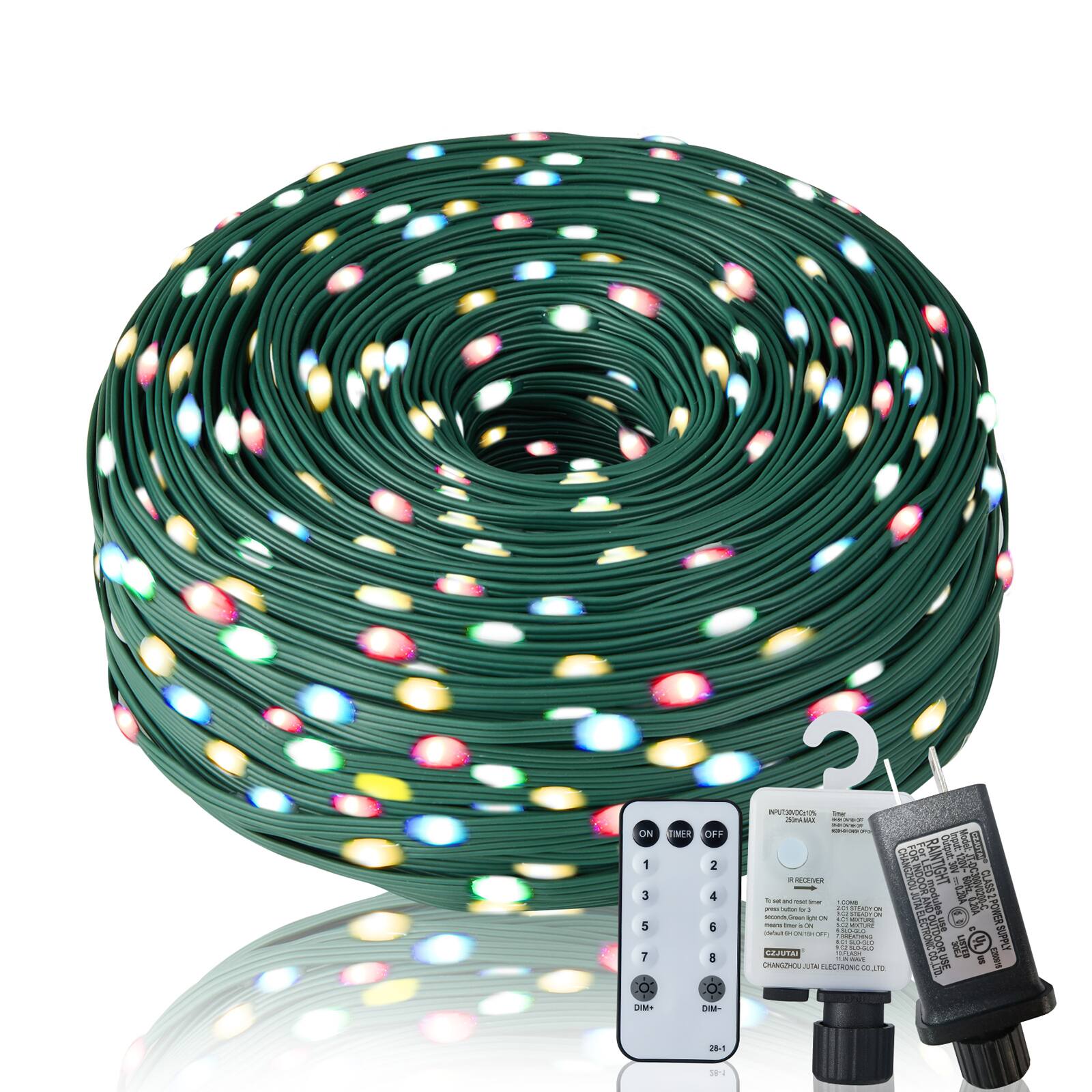 Sunoyar - Outdoor Christmas Halloween Rope Lights 328FT 1000LED Strobe String Lights w/Remote IP67 Waterproof Timer for Party - multi colour