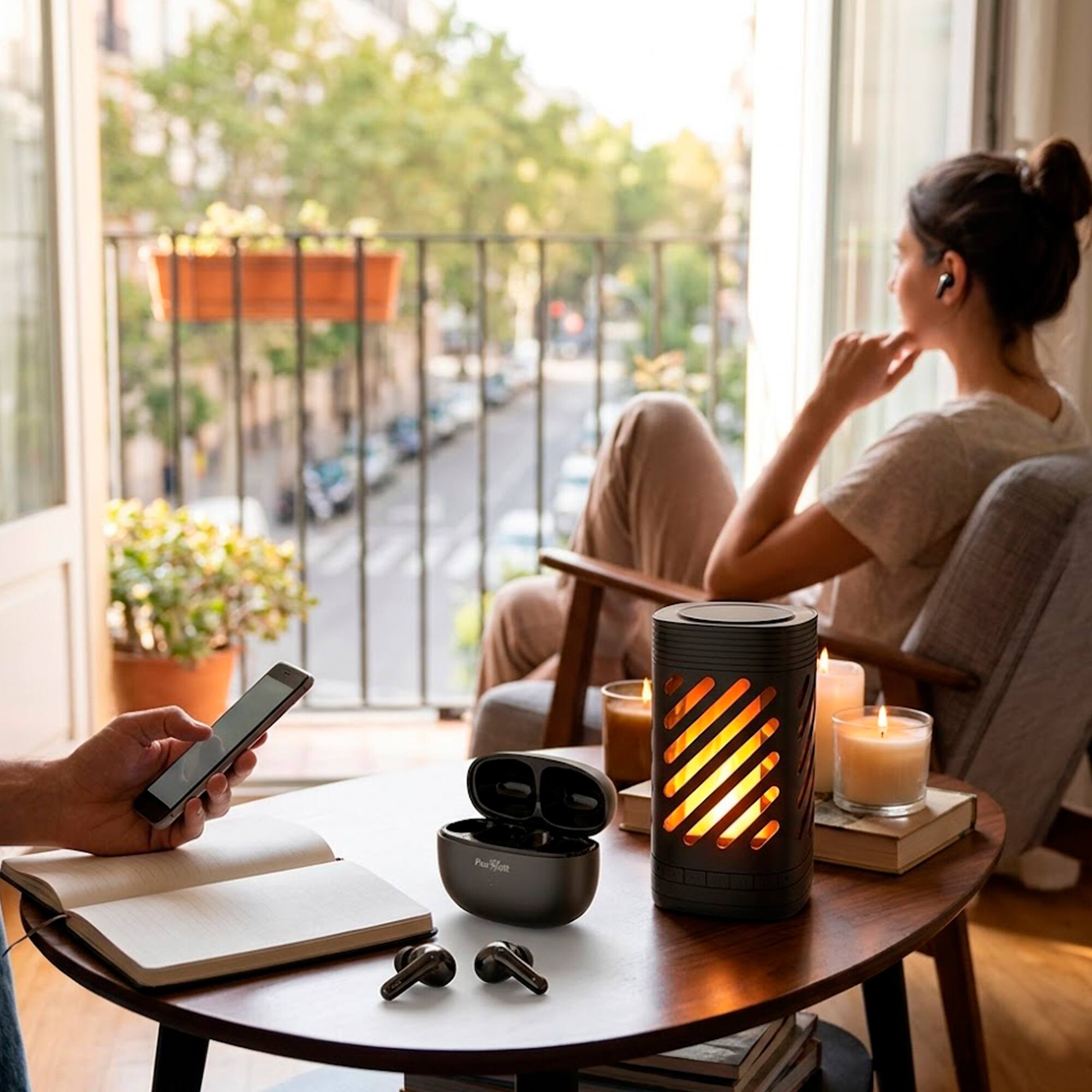 Alt View 4. Pursonic - 2-in-1 Ambient Flame Lantern Speaker & True Wireless Stereo Earbuds.