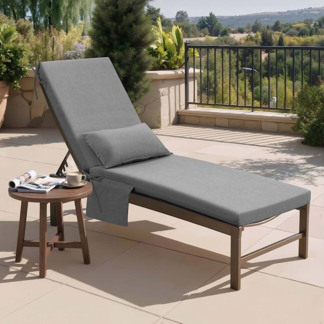 Angle. Crestlive Products - Crestlive Products 1pc 80in Outdoor Water Resistant Chaise Lounge Chair Cushion with Ties Phone Pouch Lounge Cushion - Light gray.