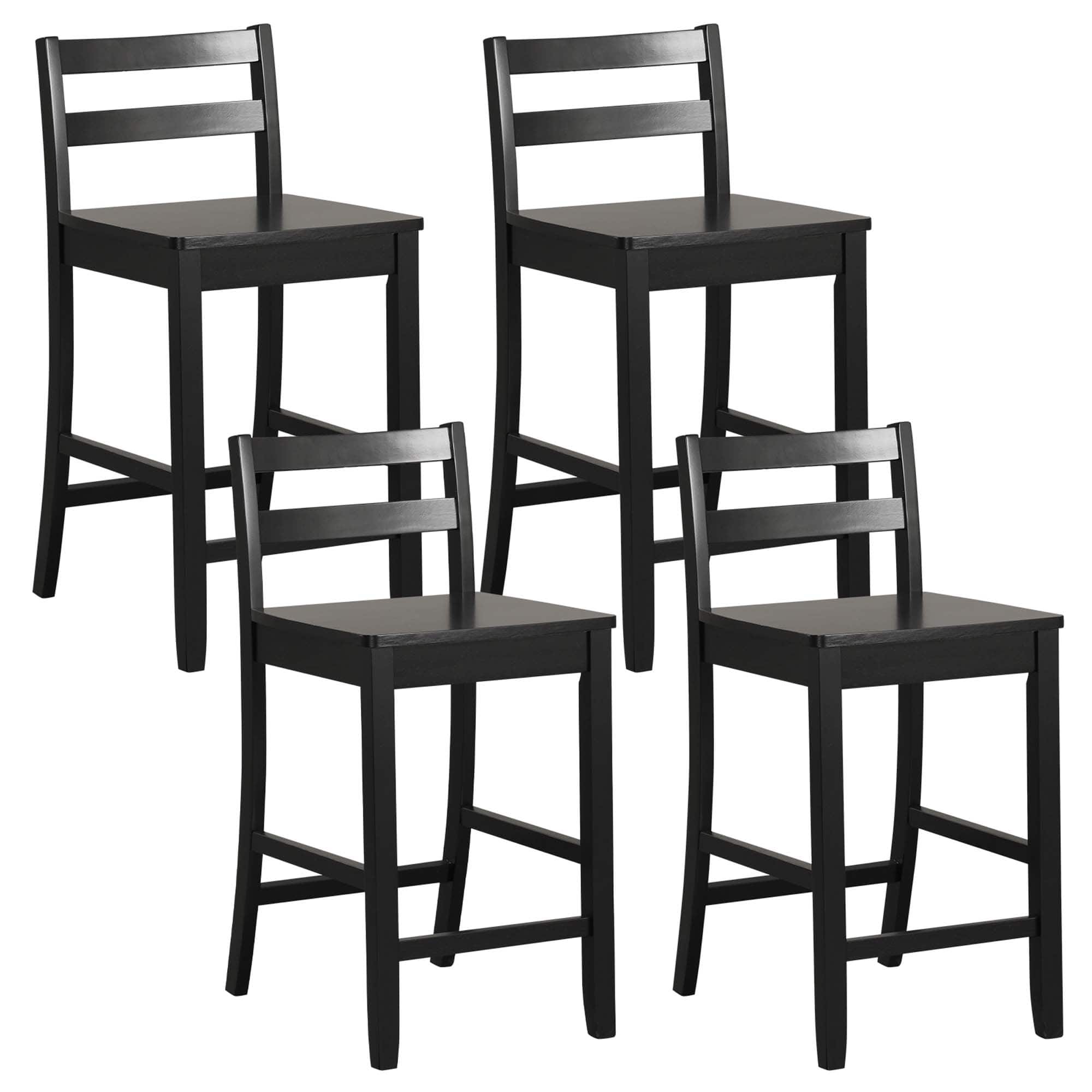Costway - 24-Inch Wooden Bar Stools Set of 4 with Ergonomic Backrest Counter Height Stools - Black