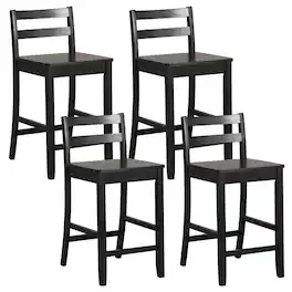 Costway - 24-Inch Wooden Bar Stools Set of 4 with Ergonomic Backrest Counter Height Stools - Black