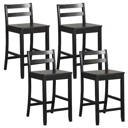 Front. Costway - Costway 24-Inch Wooden Bar Stools Set of 4 with Ergonomic Backrest Counter Height Stools - Black.