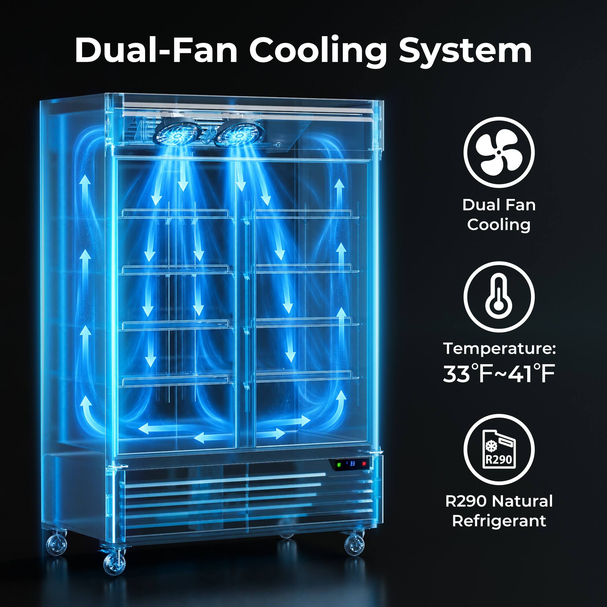 Coolake 54.4 in. 49 cu. ft. Commercial Upright Glass Door Refrigerator ...