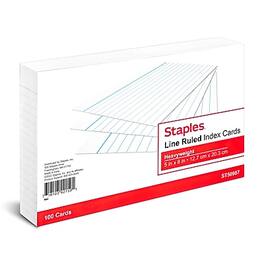 Staples - 5" x 8" Index Cards, Lined, 100/Pack - White