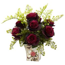 BreeBe - Rose & Maiden Hair w/Floral Planter - Burgundy