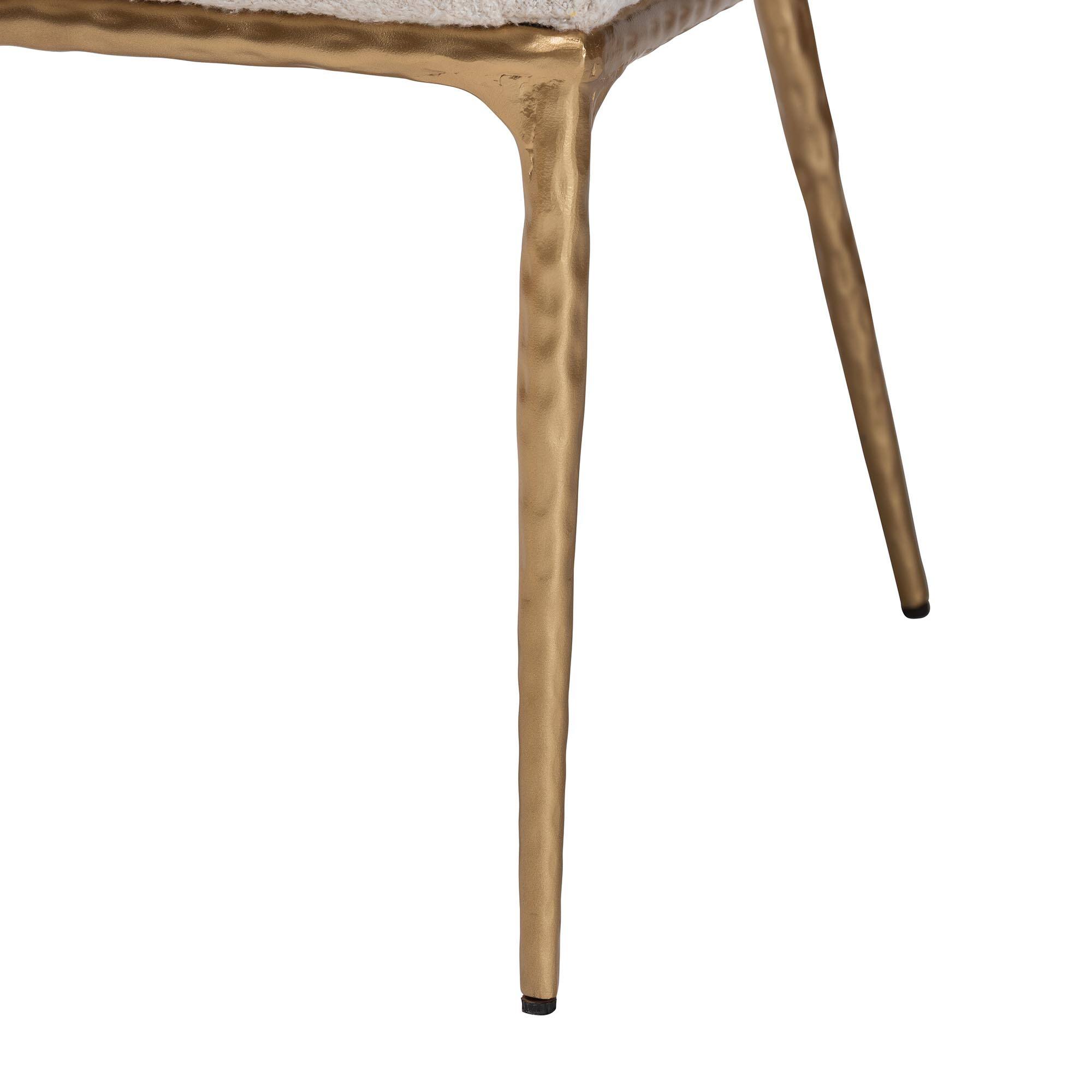 Alt View 2. Baxton Studio - Nalima Dining Chair - Modern Boucle Accent Side Chair with Hand-Forged Metal Frame and Wingback Seat - Ivory/Gold.