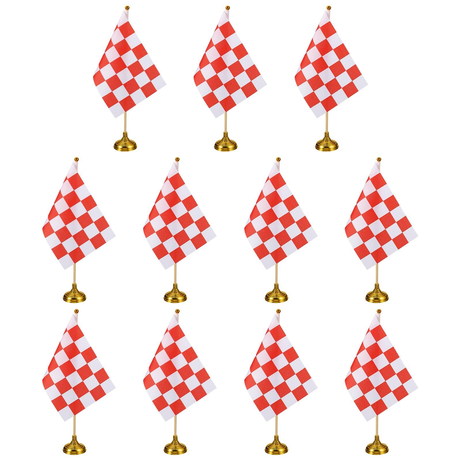 "Unique Bargains - 12pcs 12"" R/W Checkered Table Flag for Racing/Sport Party, Bamboo Stick & Gold Round Base - Red and White Flag, Gold Base" price history on PriceWatchPro