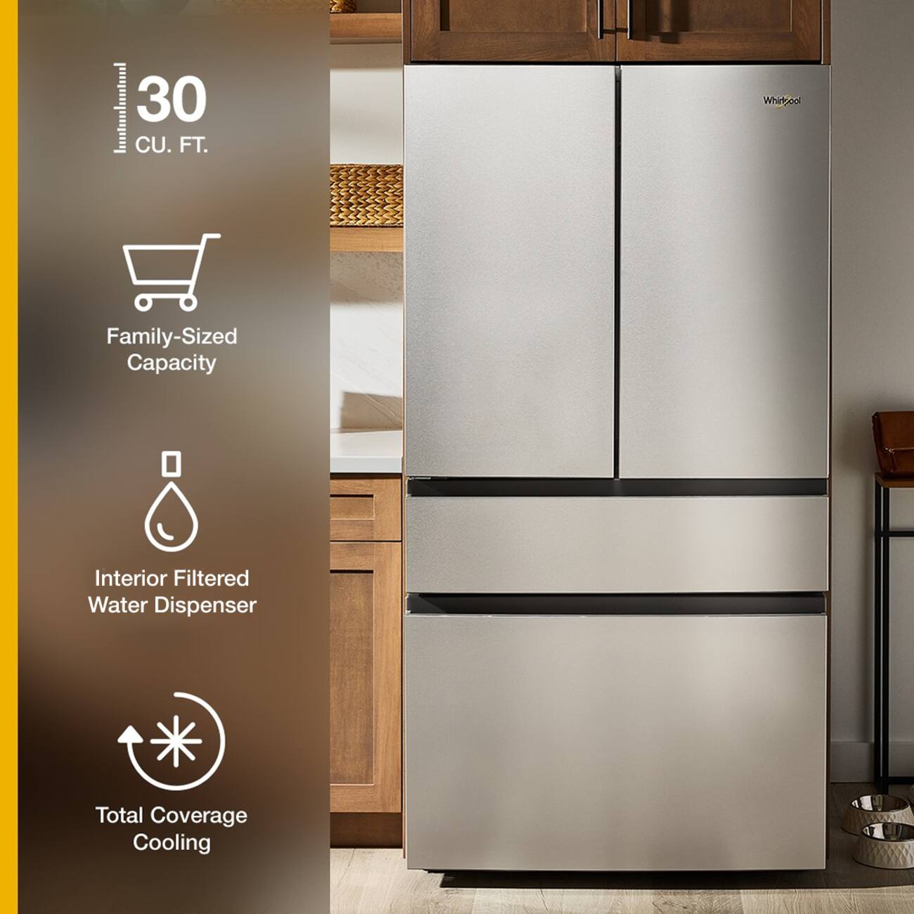 30 CU. FT. Whirlpool Family-Sized Capacity Interior Filtered Water Dispenser Total Coverage Cooling
