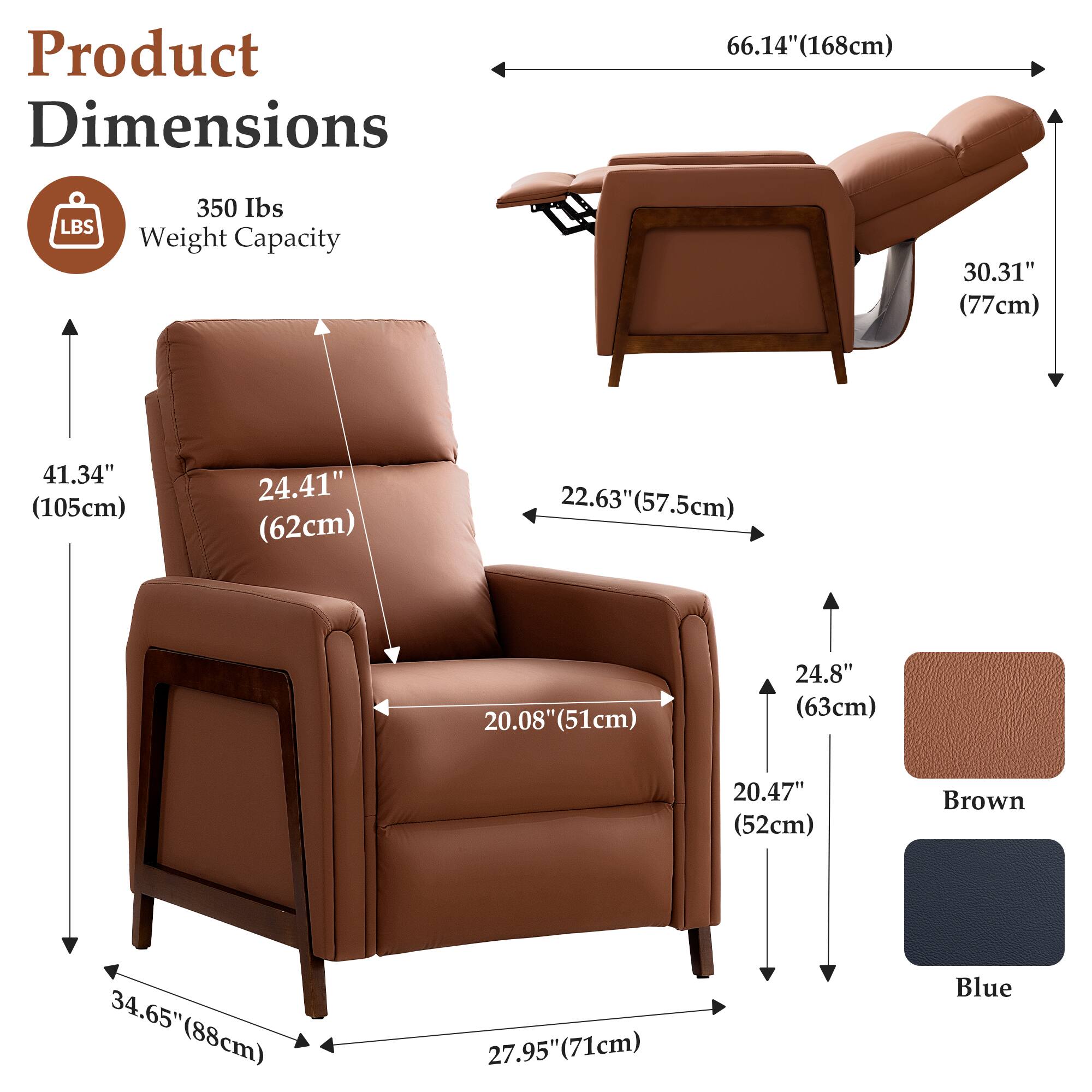 Product Dimensions: 66.14" (168cm) x 30.31" (77cm) x 41.34" (105cm) x 24.41" (62cm) x 22.63" (57.5cm) x 20.08" (51cm) x 24.8" (63cm) x 20.47" (52cm)  
Weight Capacity: 350 lbs  
Colors: Brown, Blue