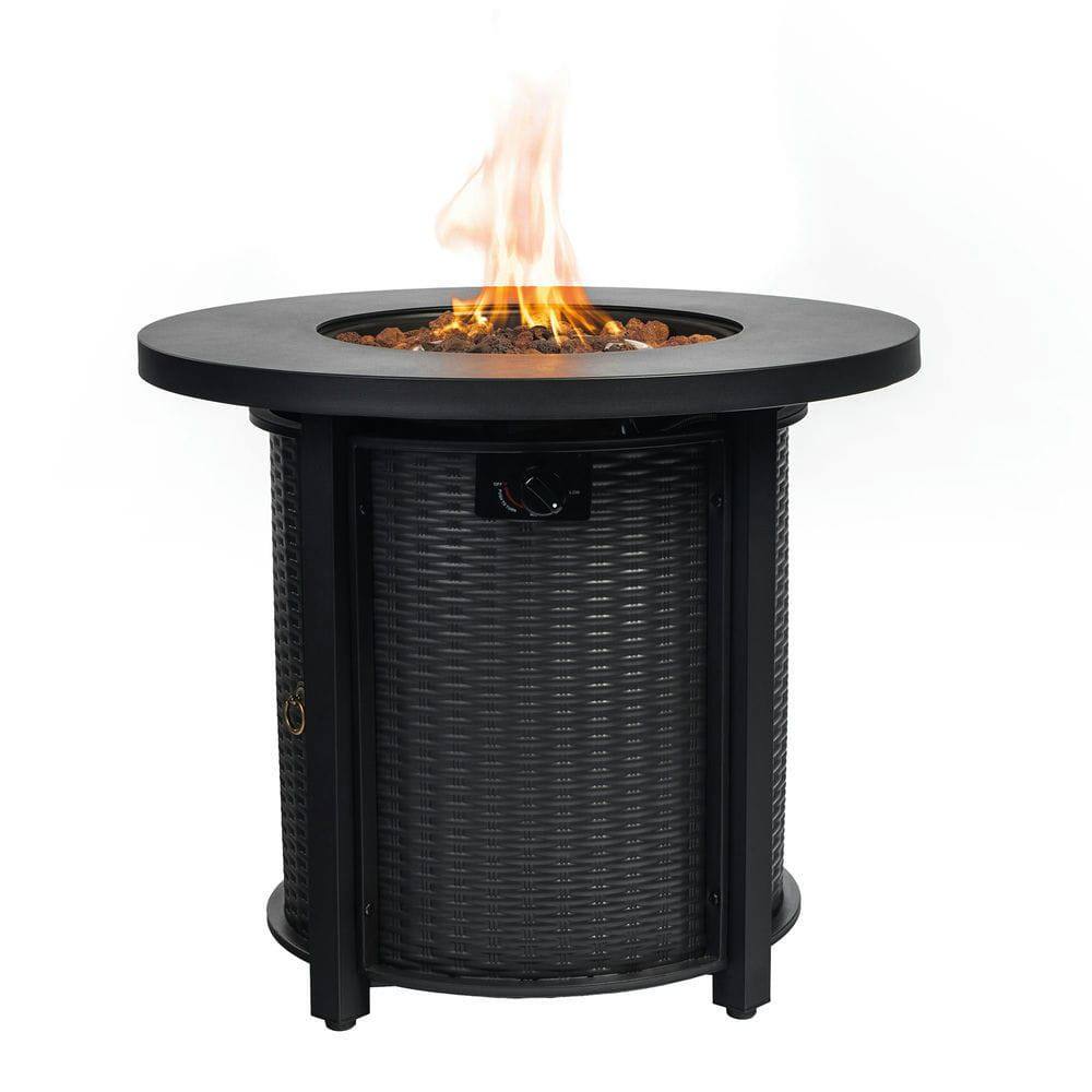Angle. Resenkos - 30" 50000 BTU Round Steel Propane Gas Fire Pit Table for Outside Patio, Deck, Garden, Courtyard, Black.