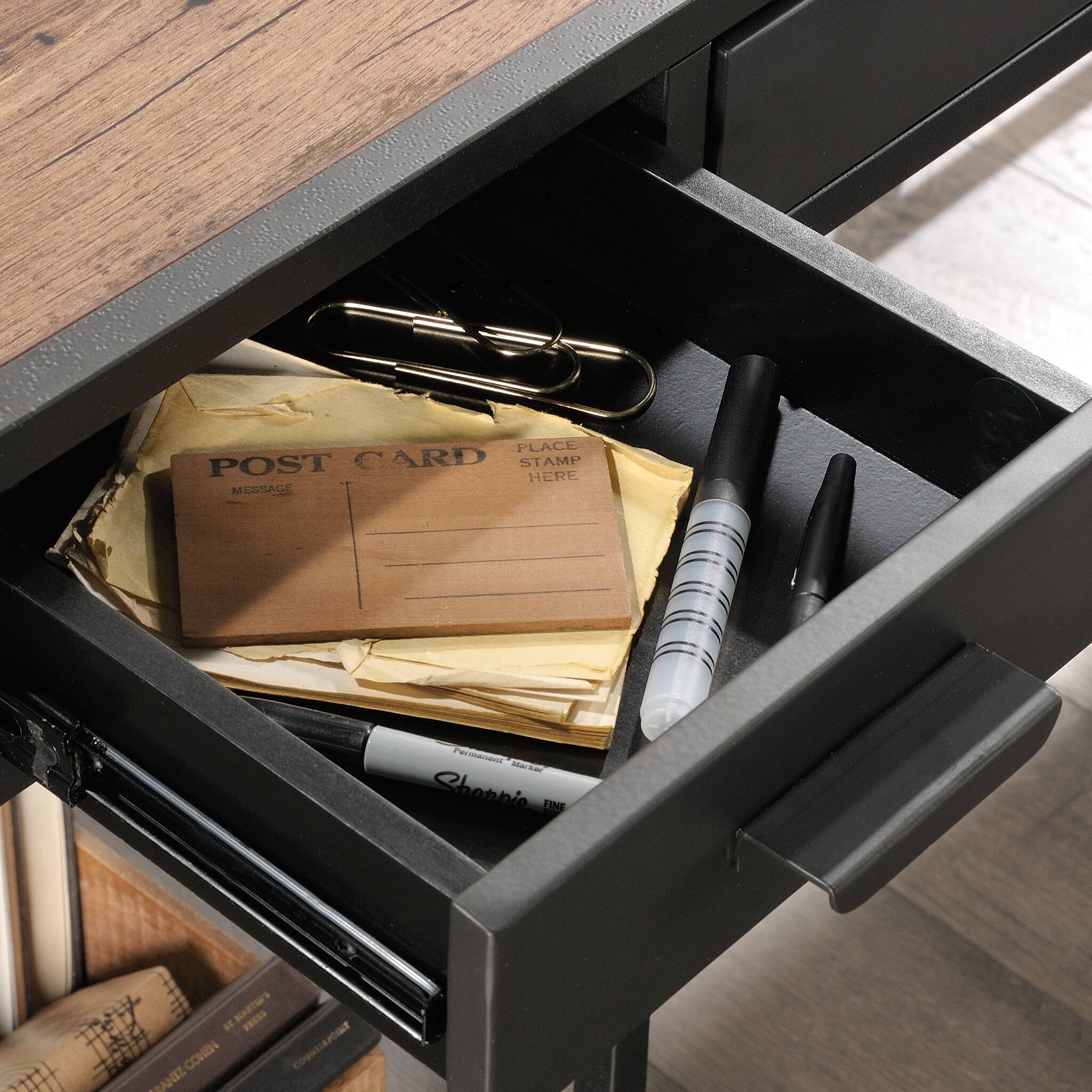 Forest'nSky Industrial L Shaped Desk with 2 Drawers and Shelves