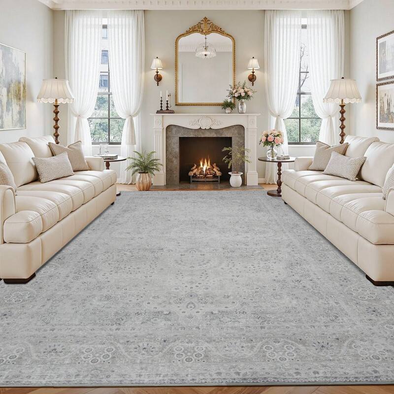 Left. RYHNUYNE - 9x12 Area Rugs Living Room Rug Washable Vintage Boho Rug No Slip Stain Resistant Soft Carpet Indoor Floor Floral Carpets - Painting.