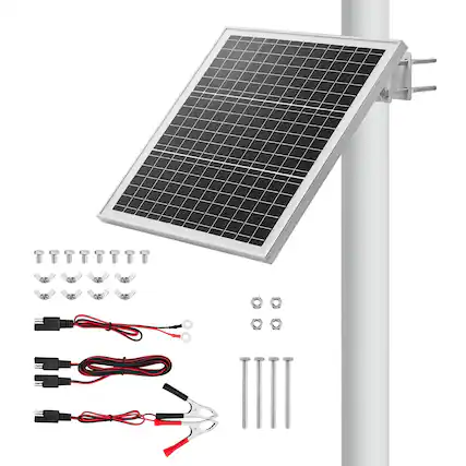 Front. VEVOR - 20W 12V Solar Panel Battery Charger, Solar Battery Trickle Charger Maintainer with Built-in Controller - White.