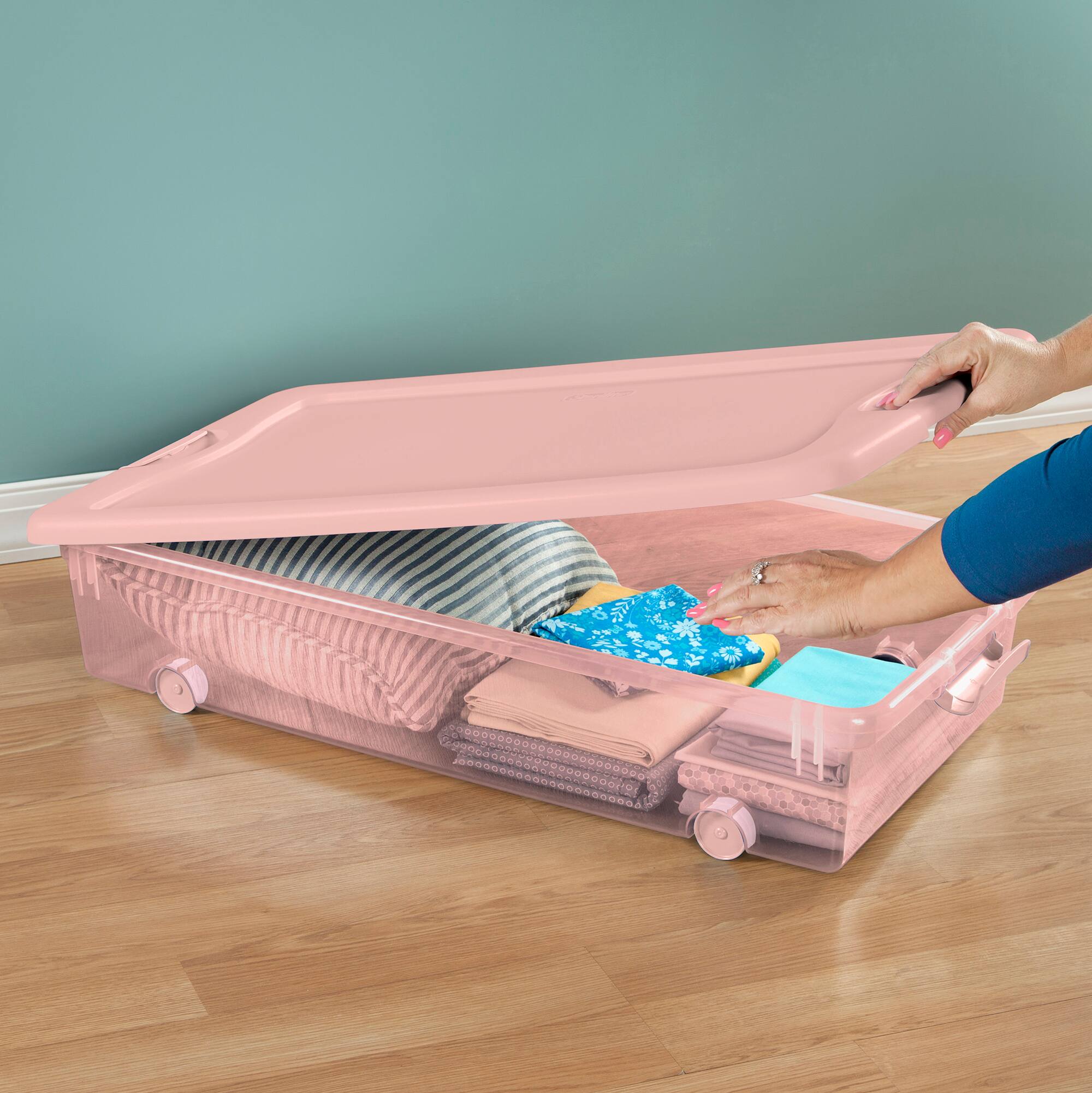 Alt View 2. Sterilite - Sterilite 56 Qt Wheeled Under Bed Storage Container Plastic Bin, Blush, 8 Pack - Pink.