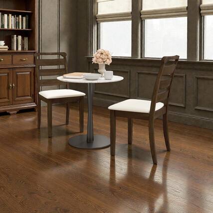 Front. Hivvago - Two-Piece Dining Chair Set Featuring Polyester Fabric Seats - Walnut, White.