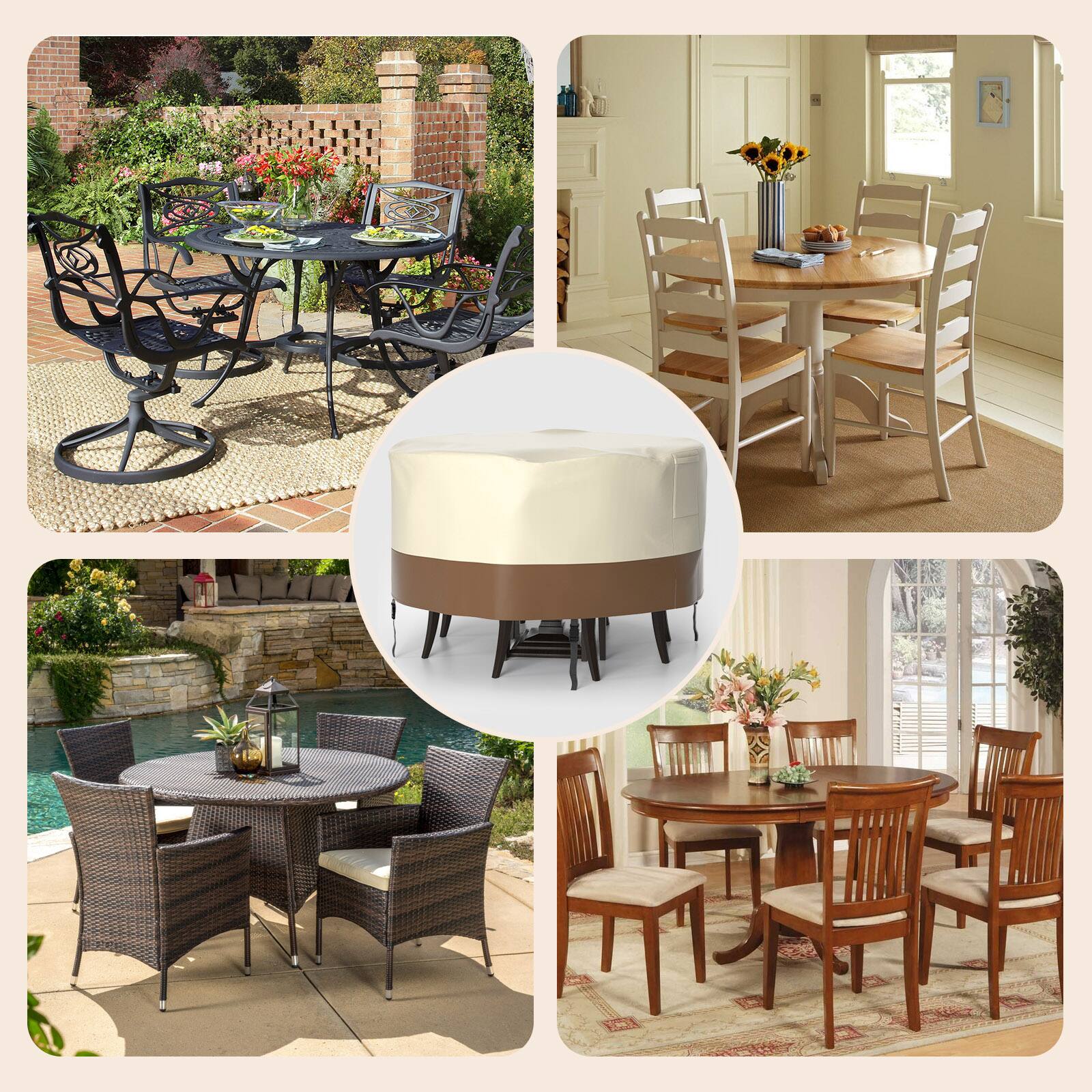 Alt View 4. Topteng - 420D Circular Waterproof Patio Cover - Heavy Duty Oxford Fabric, Windproof with Buckles for Outdoor Table & Chairs - B.