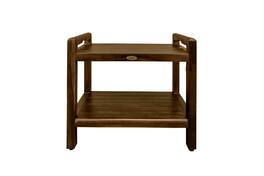 DecoTeak - Eleganto 24" Teak Wood Shower Bench with LiftAide Arms and Shelf Finish - Woodland Brown