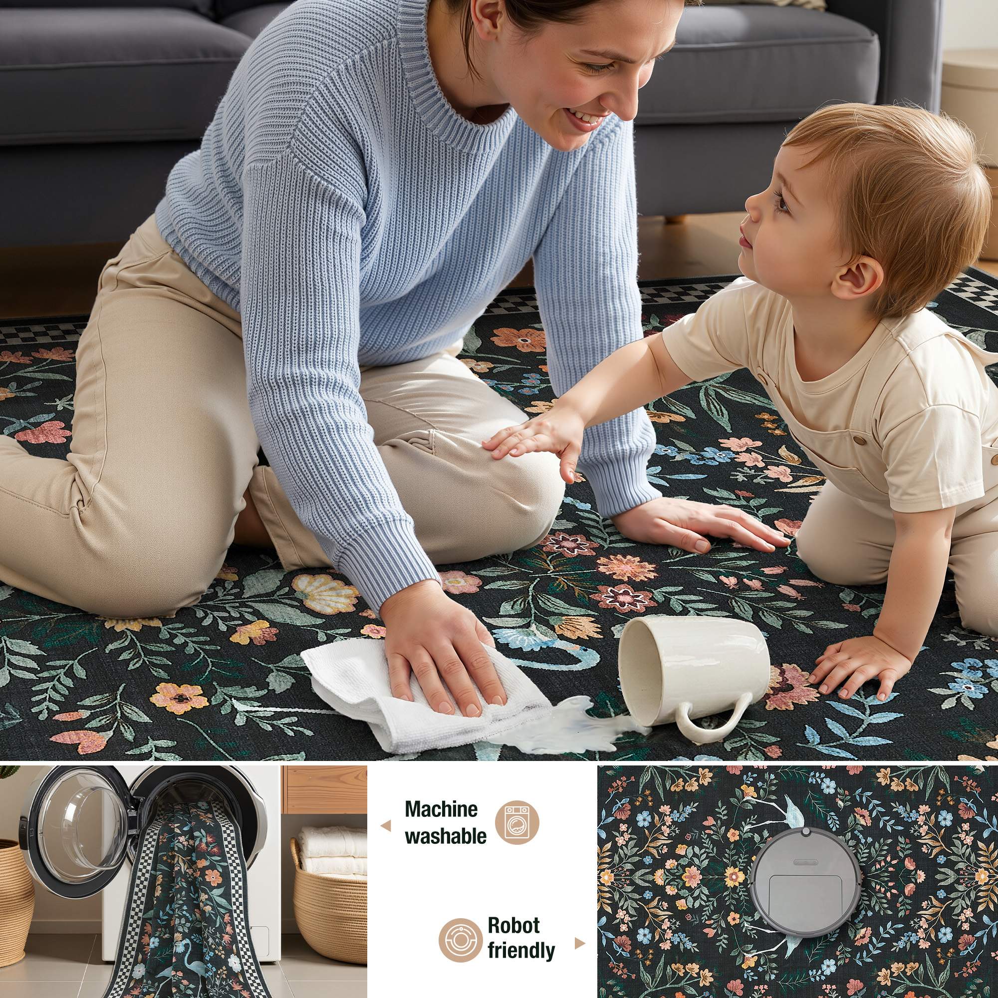 Machine washable  
Robot friendly