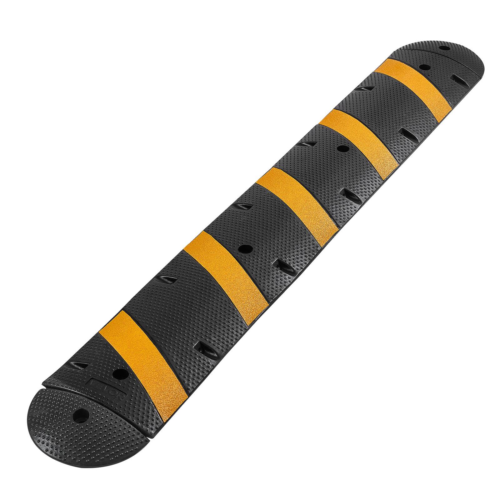 Alt View 5. VEVOR - 6FT Rubber Speed Bump, 2 Channel, Heavy Duty Traffic Speed Hump, 22000 lbs/axle Load Capacity, 72in Cable Protector Ramp - Black + Yellow.