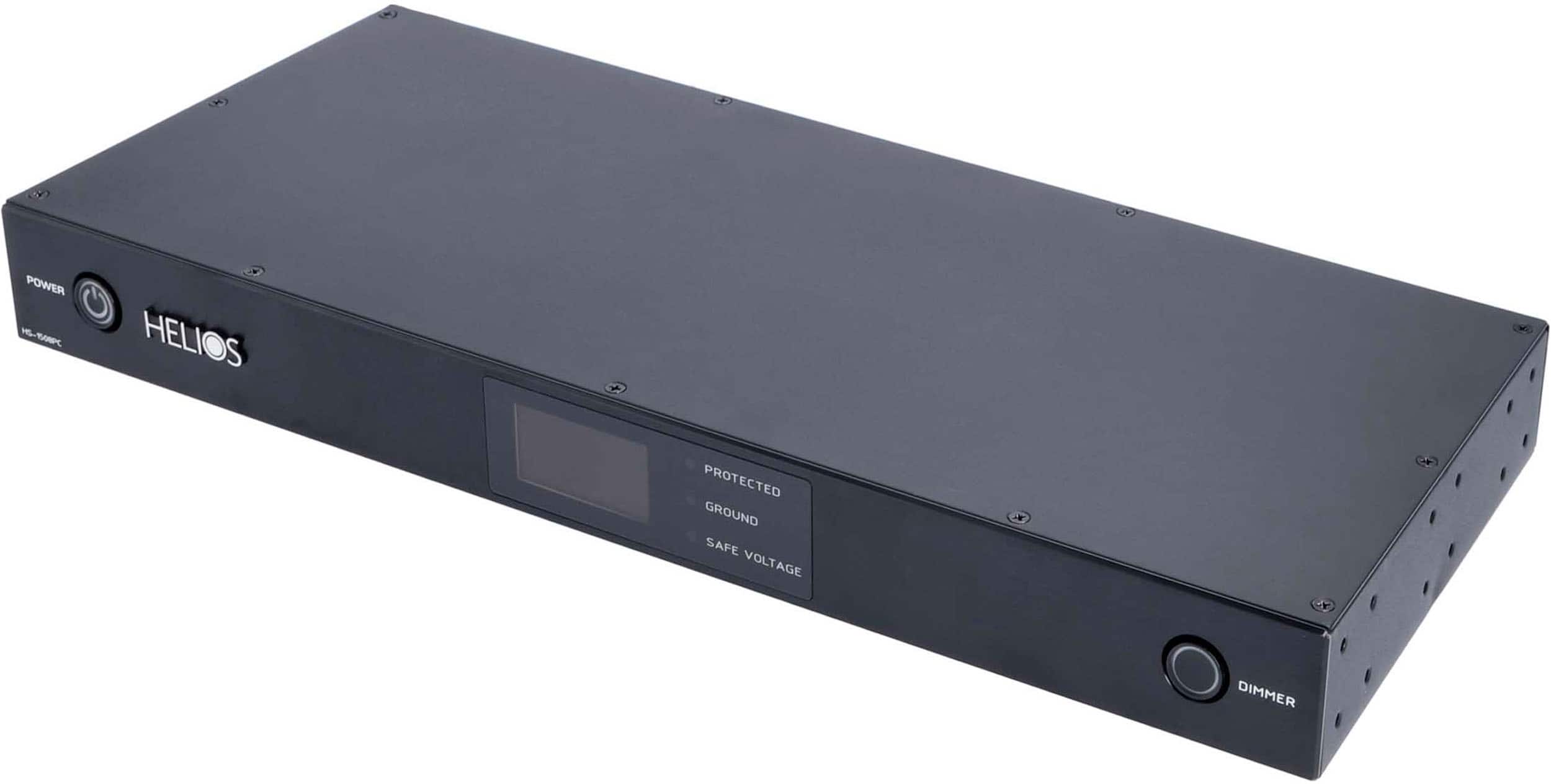 The text on the image reads "HELIOS PROTECTED GROUND SAFE VOLTAGE DIMMER."