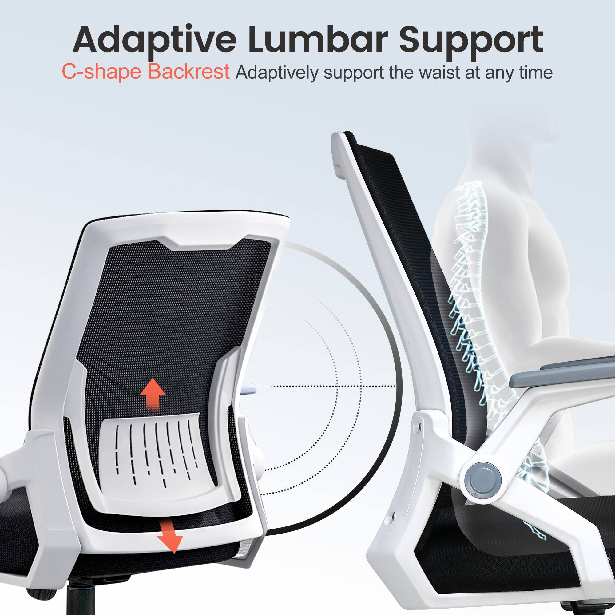 Adaptive Lumbar Support  
C-shape Backrest  
Adaptively support the waist at any time