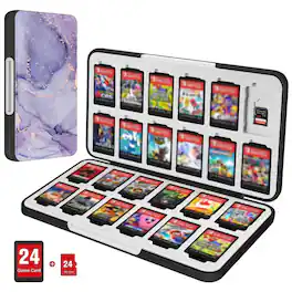 Kitcheniva - Compact Hard Shell Game Card Case For Nintendo Switch 2 2025 OLED And Lite - Lilac Marble