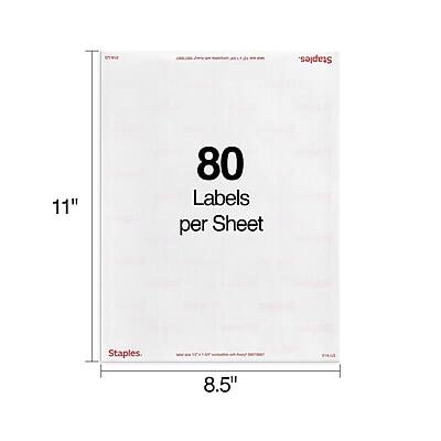 Staples  
80 Labels per Sheet  
11" x 8.5"  
Staples