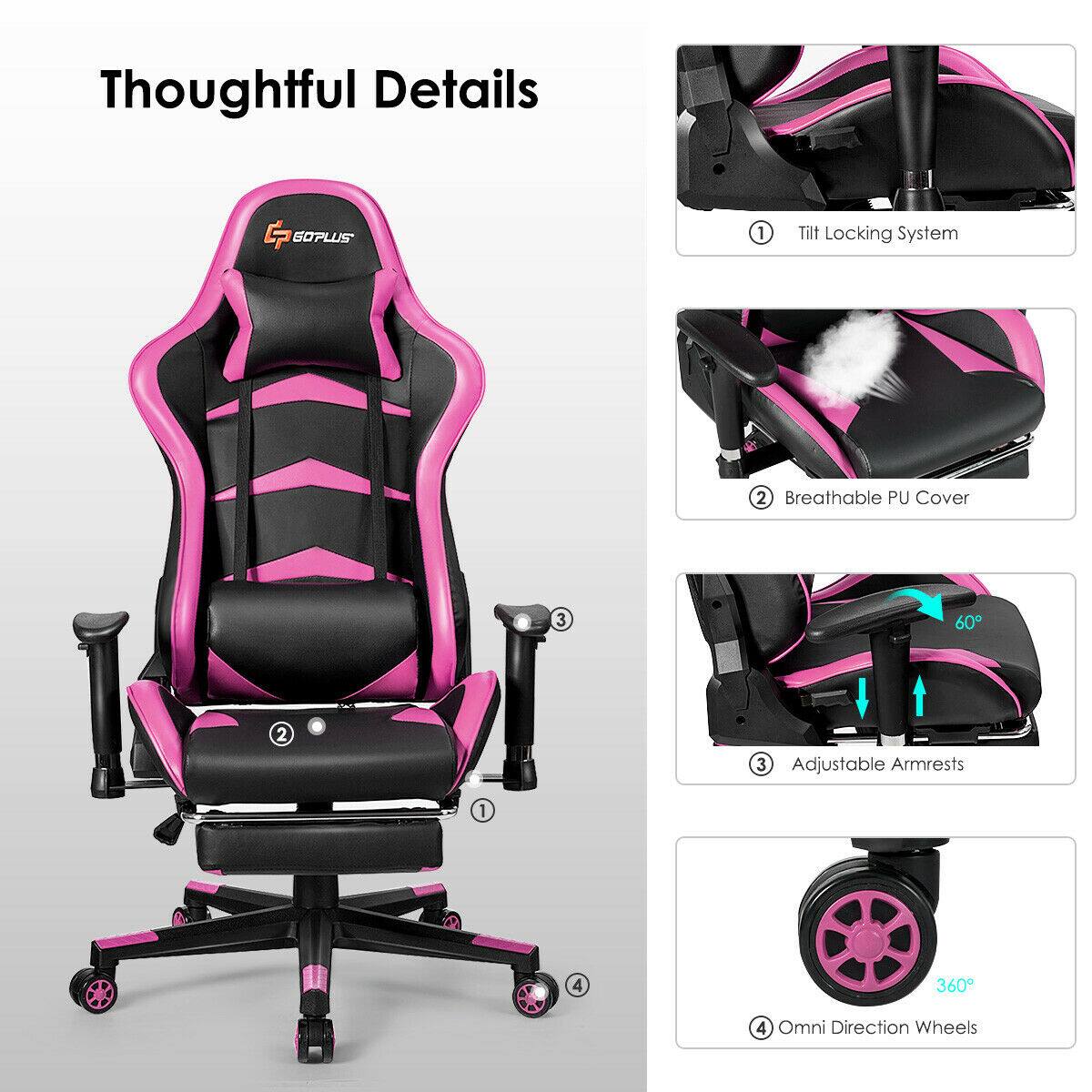 Thoughtful Details

1. Tilt Locking System
2. Breathable PU Cover
3. Adjustable Armrests
4. Omni Direction Wheels