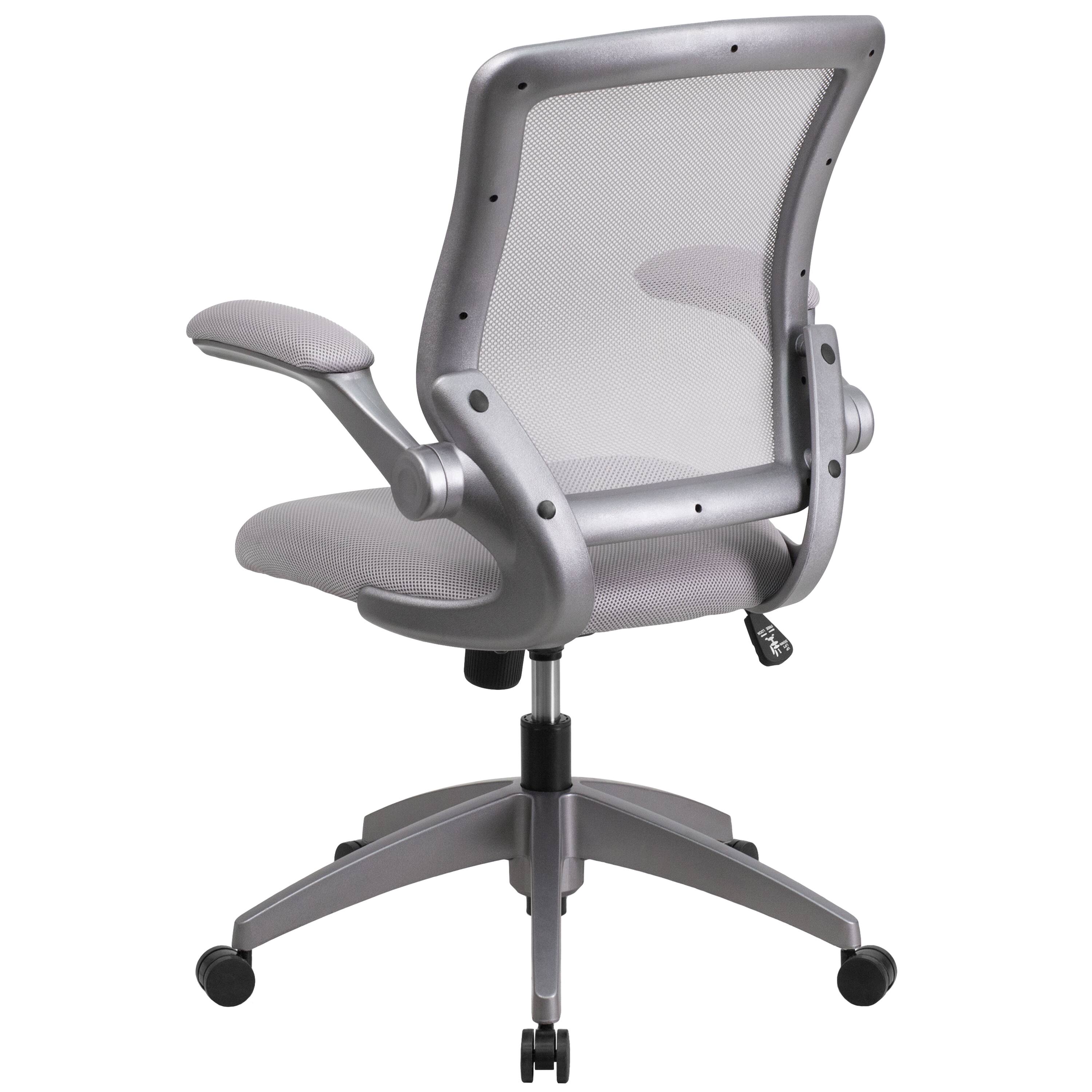 Alt View 5. Emma + Oliver - Mid-Back Mesh Swivel Ergonomic Task Office Chair with Gray Frame & Flip-Up Arms - Gray.