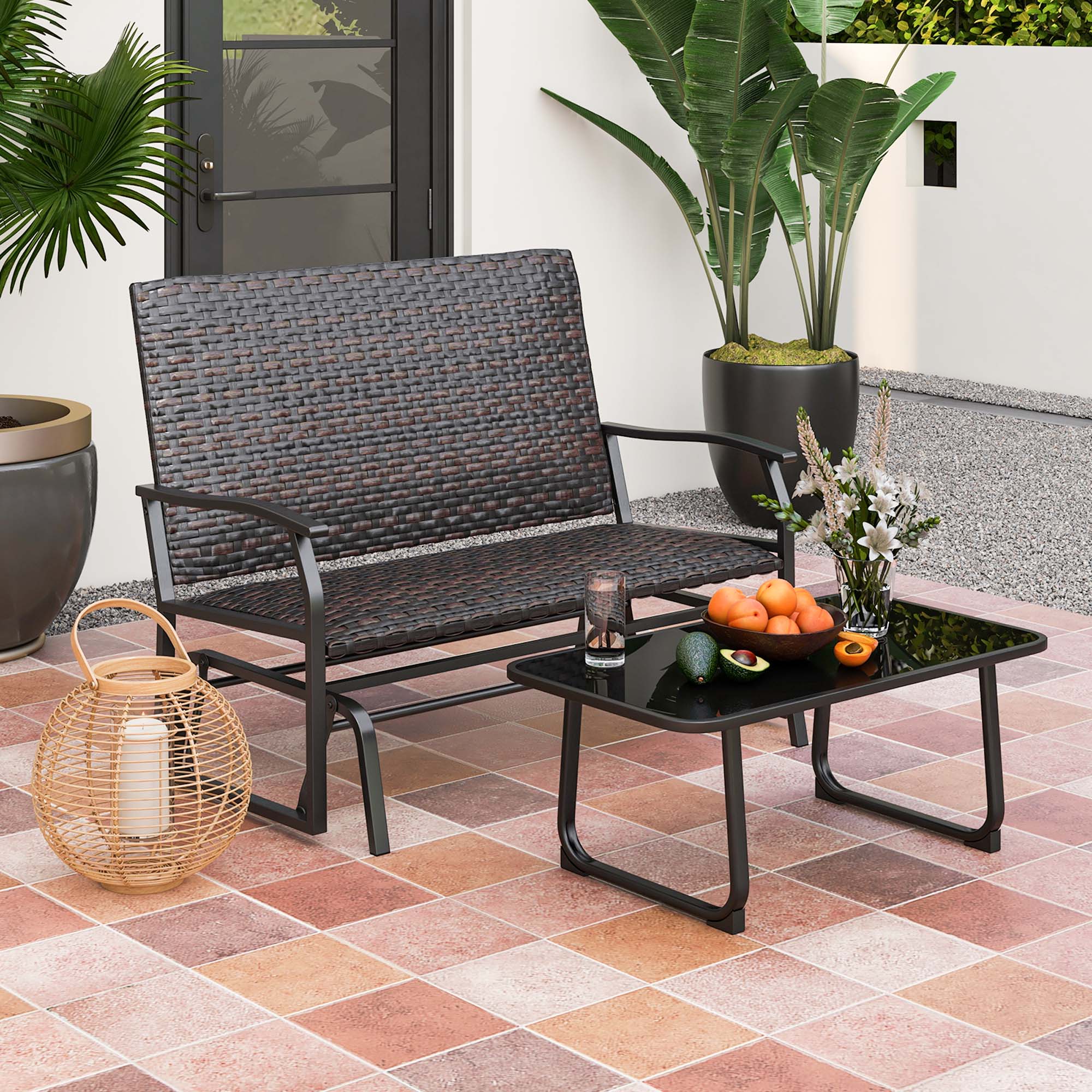 Alt View 3. Costway - Costway 2-Person Outdoor Swing Glider Bench with Quick Dry Foam Seat & Heavy-Duty Metal Gliding Arms All Weather - Mix Brown.