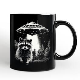 OrnamentallyYou - Funny UFO Raccoon Mug, Alien Gift - Black