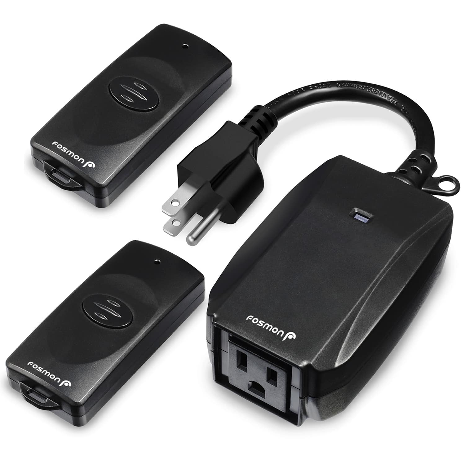 Fosmon - WavePoint [ETL Listed] Wireless Outlet + 2 Remote Control, Weatherproof Outdoor Outlet Switch, 3-Prong Electrical Outlet - Black