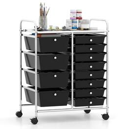 Costway - 12-Drawer Rolling Storage Cart with Removable Drawers & Lockable Casters for Office - Black