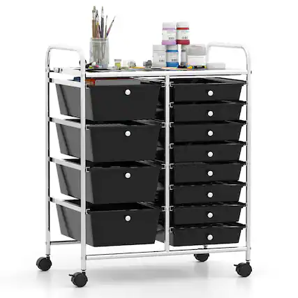 Front. Costway - Costway 12-Drawer Rolling Storage Cart with Removable Drawers & Lockable Casters for Office - Black.