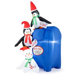 Costway - 6FT Christmas Blow up Pre-Lit Letters to Santa Mailbox with Penguins & Snow Man - Blue