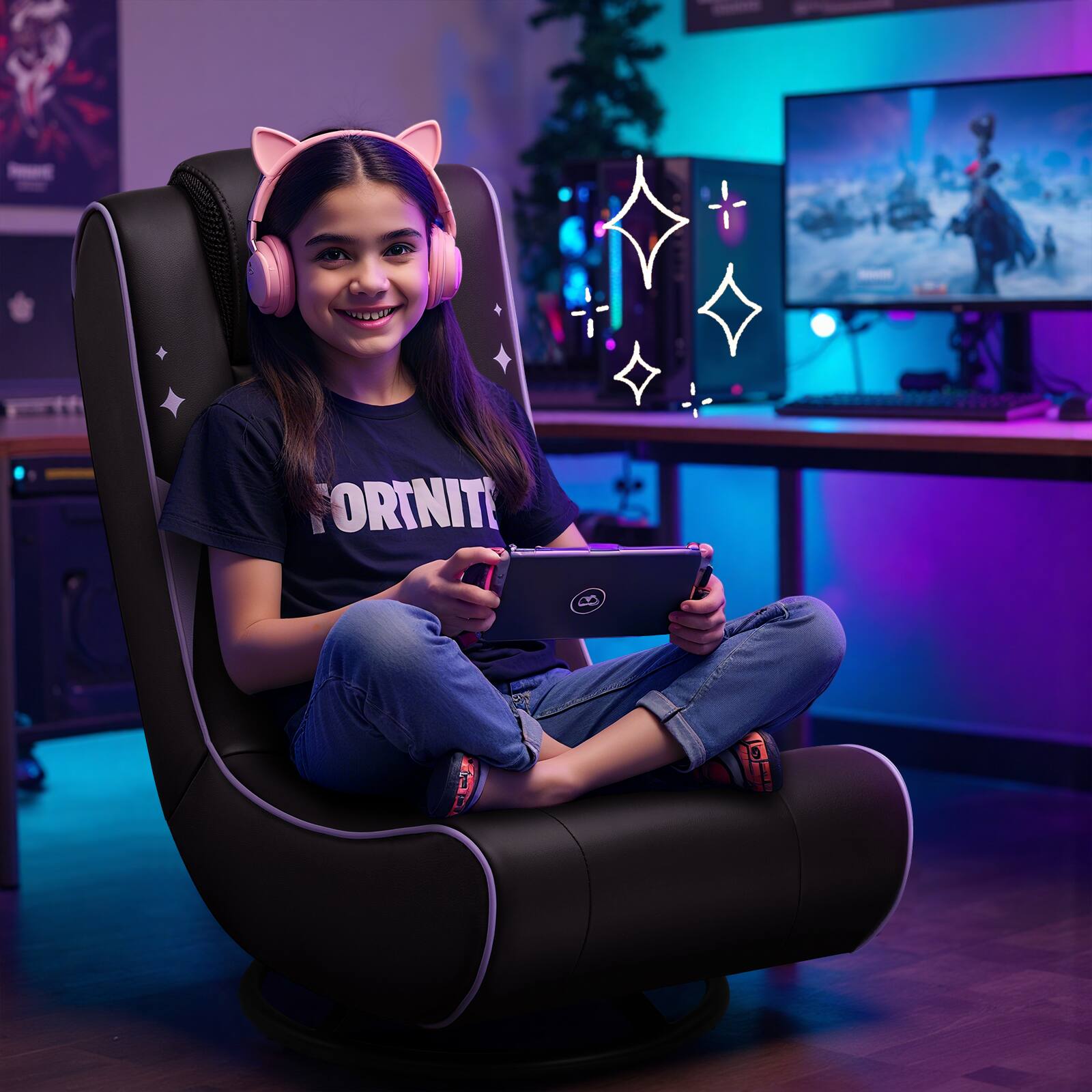 Alt View 1. GTPlayer - Floor Gaming Chair Foldable Swivel Floor Chairs 360° Multipurpose，Purple - Purple.