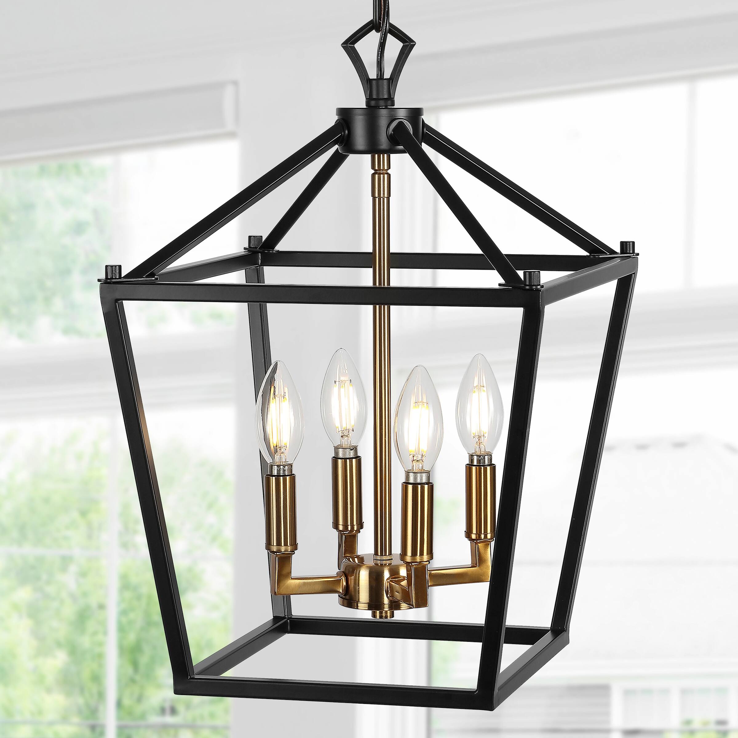 Alt View 1. Jonathan Y - Pagoda 12" 4-Light Classic Traditional Metal Cage Lantern LED Pendant, Oil Rubbed Bronze/Brass Gold - Oil Rubbed Bronze.