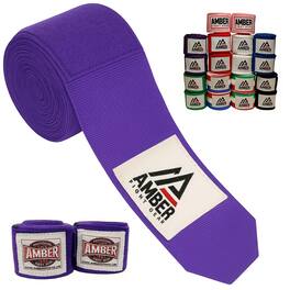Amber Sporting Goods - Amber Fight Gear Semi Elastic 180" Handwraps, Boxing/Kickboxing/MMA, Pair - Purple