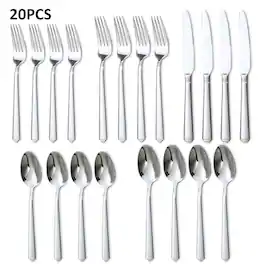 Hansmart - LORENA 20Pcs Stainless Steel Cutlery For 4 Steak Cutlery Spoon For Dessert Dinner Party Suitable For Home - Silver