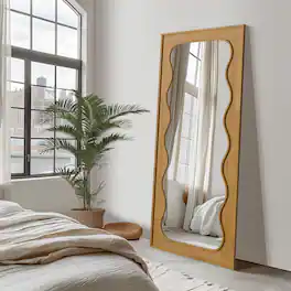 PexFix - 71"x31" Full Length Mirror with Wavy Wood Frame Oak Floor Mirror Wall-Mounted Modern Farmhouse Decor Mirror - Natural