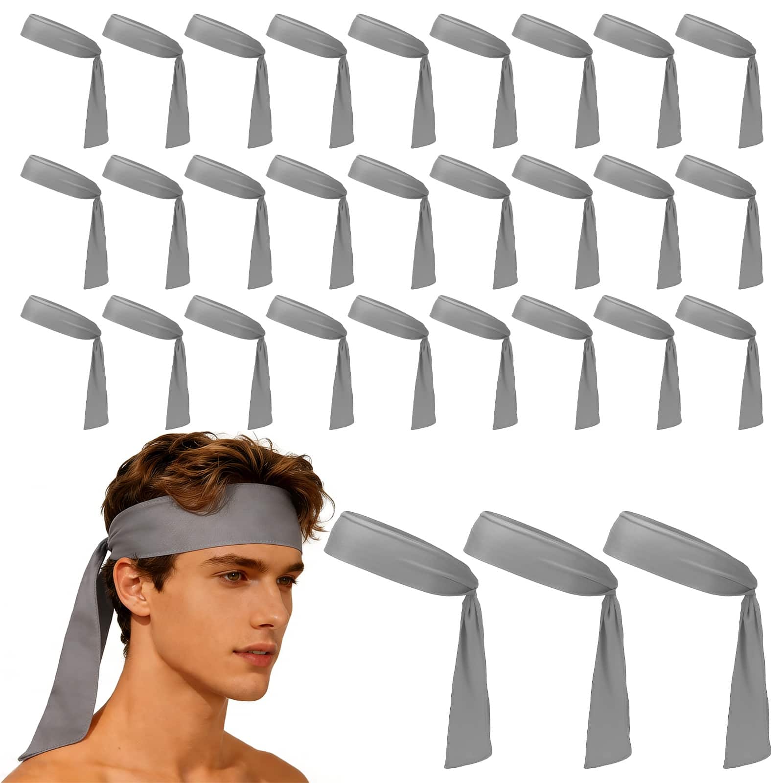 Unique Bargains - Tie Sweatband Headband, Adjustable Non-Slip Moisture Wicking Athletic Headband, 30pcs - For Tennis/Karate/Workout/Yoga - Light Gray price history on PriceWatchPro