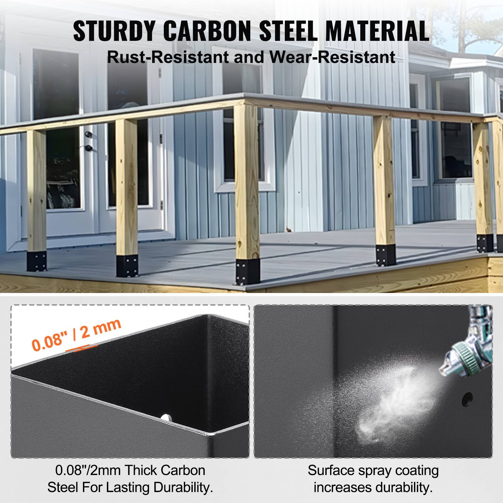 STURDY CARBON STEEL MATERIAL  
Rust-Resistant and Wear-Resistant  

0.08" / 2 mm Thick Carbon Steel For Lasting Durability.  

Surface spray coating increases durability.