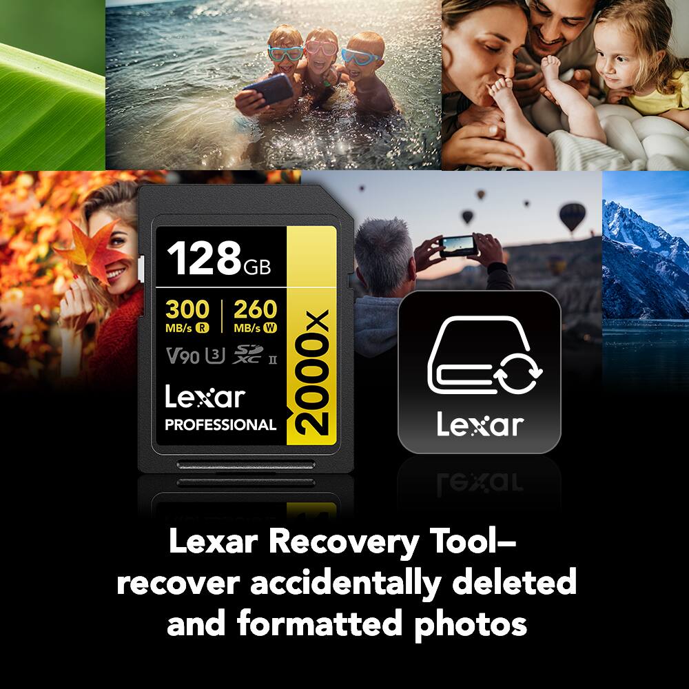 128GB  
300 MB/s R  
260 MB/s W  
X S V90 3.0  
2000x  
Lexar Professional  

Lexar Recovery Tool – recover accidentally deleted and formatted photos