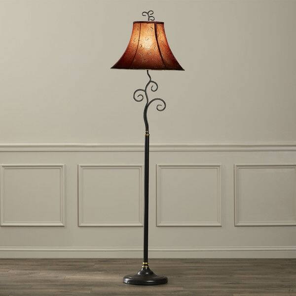 Angle. Hivvago - Contemporary 61-inch Tall Floor Lamp with Red and Gold Bell Shade - Red, Gold.
