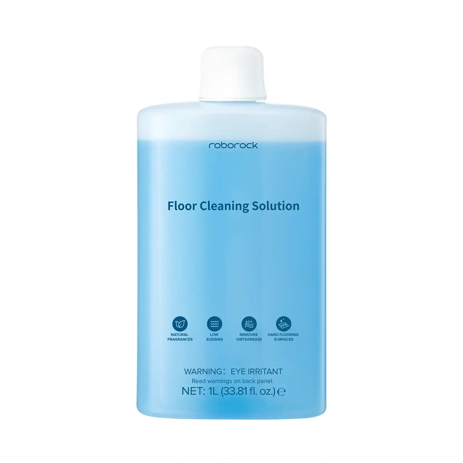 roborock Floor Cleaning Solution SATURAL PRAGDANCES mi CULLING REMOVES MARLI PLOCIEINA TAUOEAM SUBALES WARNING: EYE IRRITANT Read warnings on back panel. NET: 1L (33.81 fl. oz.)